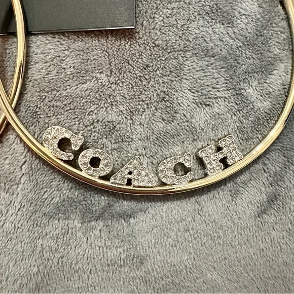 NWT COACH Gold Pave Large Logo Hoop Earrings - Picture 3 of 7